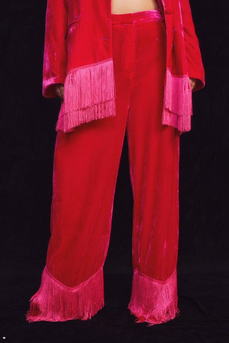 Kalhoty Nasty Gal Plus Velikost Premium Velvet Tassel Trim Tailored Růžové | CZ 4601-DGSQL