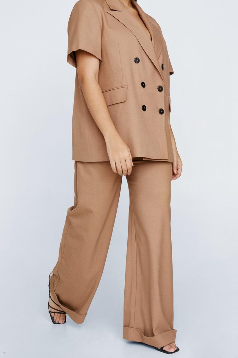 Kalhoty Nasty Gal Plus Velikost Premium Twill Super Široké Leg Hnědé | CZ 1295-MVCPR