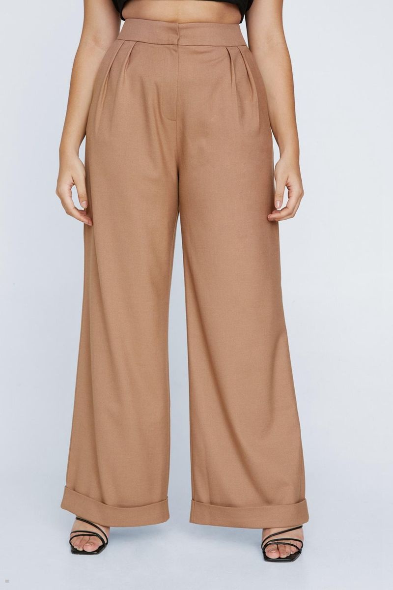 Kalhoty Nasty Gal Plus Velikost Premium Twill Super Široké Leg Hnědé | CZ 1295-MVCPR