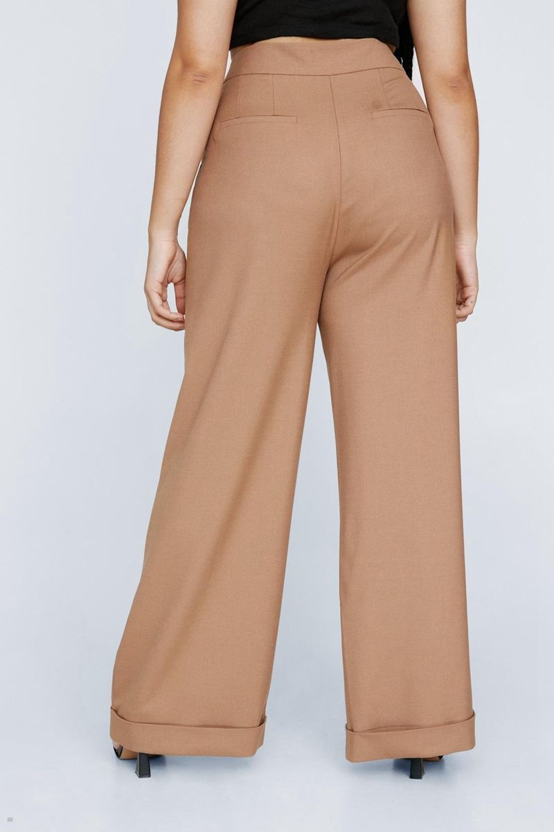 Kalhoty Nasty Gal Plus Velikost Premium Twill Super Široké Leg Hnědé | CZ 1295-MVCPR