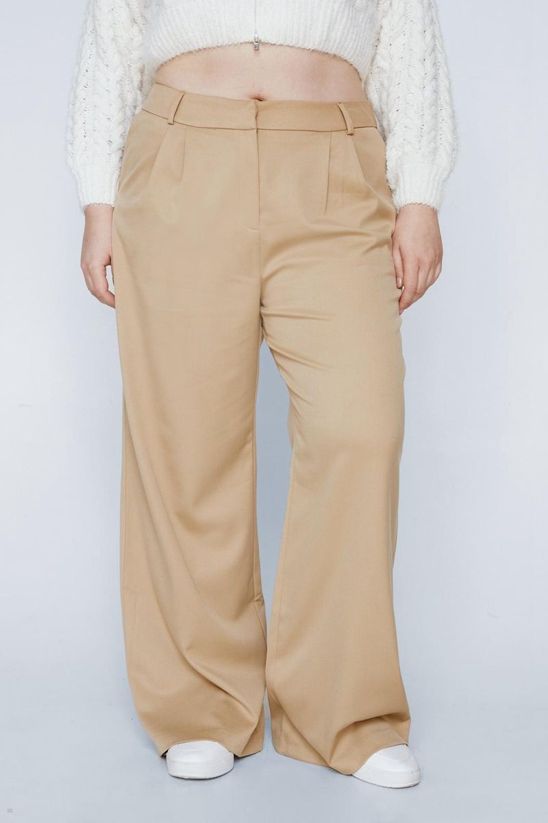 Kalhoty Nasty Gal Plus Velikost Premium Melange Tailored Béžový | CZ 9105-CPSVE