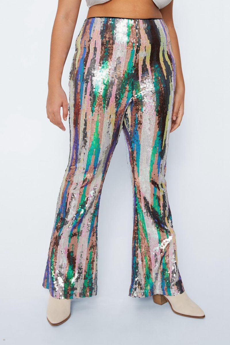 Kalhoty Nasty Gal Plus Velikost Stripe Sequin Flare Stříbrné | CZ 1207-FANPE