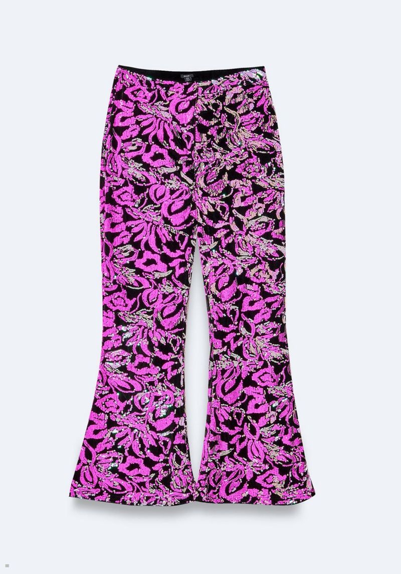 Kalhoty Nasty Gal Plus Velikost Velvet Sequin Flare Růžové | CZ 1345-YJNFG
