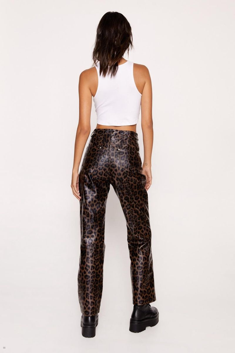 Kalhoty Nasty Gal Premium Leopard Print Faux Læder Hnědé | CZ 1579-RMKHW