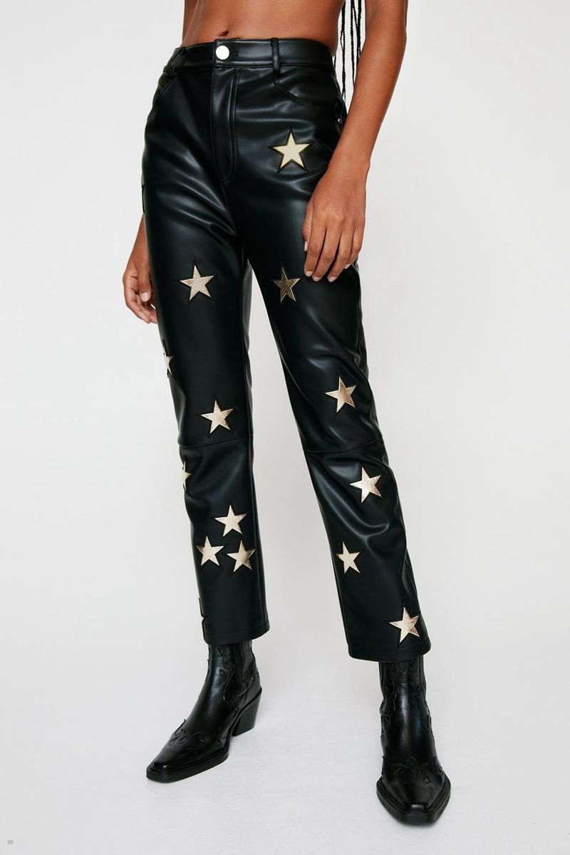 Kalhoty Nasty Gal Premium Metallic Star Faux Læder Černé | CZ 3062-GAZQO