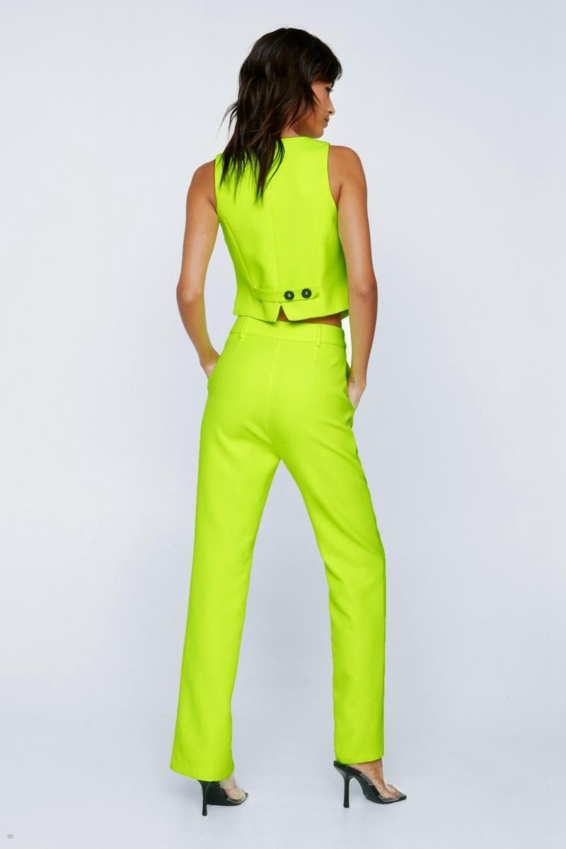 Kalhoty Nasty Gal Premium Tailored Rovný Leg Split Front Zelene | CZ 0674-HOBYQ