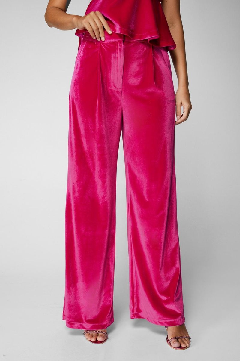 Kalhoty Nasty Gal Premium Velvet Tailored Široké Leg Růžové | CZ 1074-FZGRV