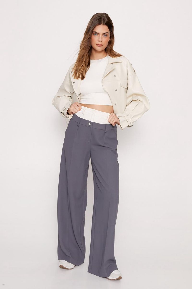 Kalhoty Nasty Gal Premium Waistband Detail Šedé | CZ 6952-YAFKU