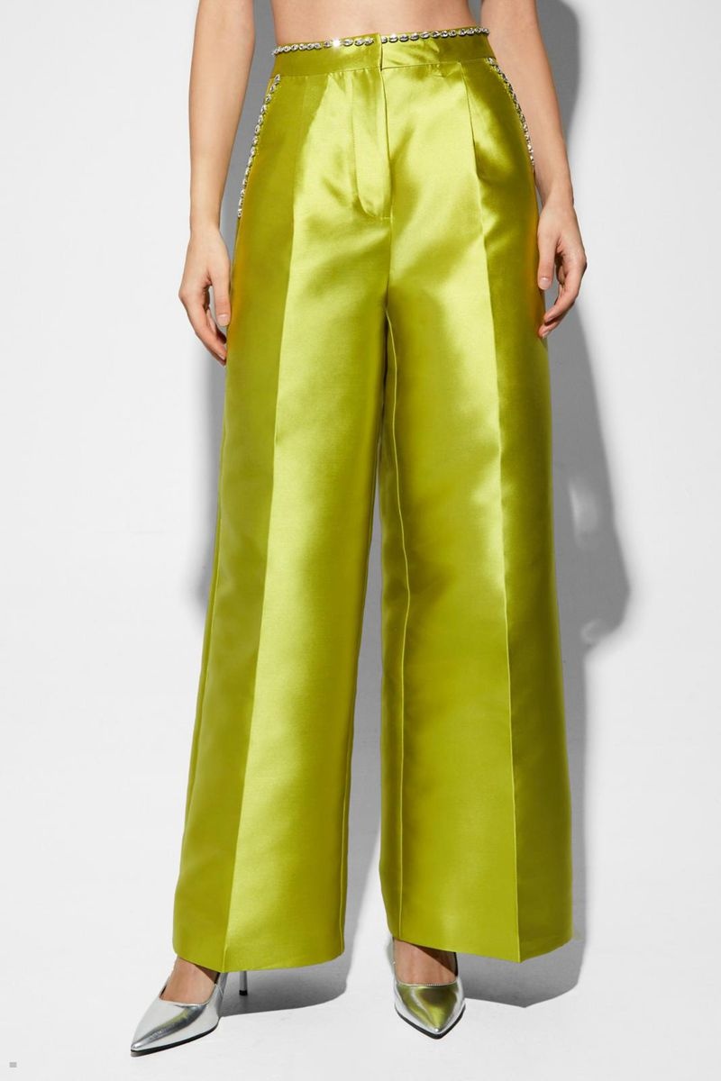 Kalhoty Nasty Gal Satin Twill Široké Leg Zelene | CZ 2748-ZQXOA