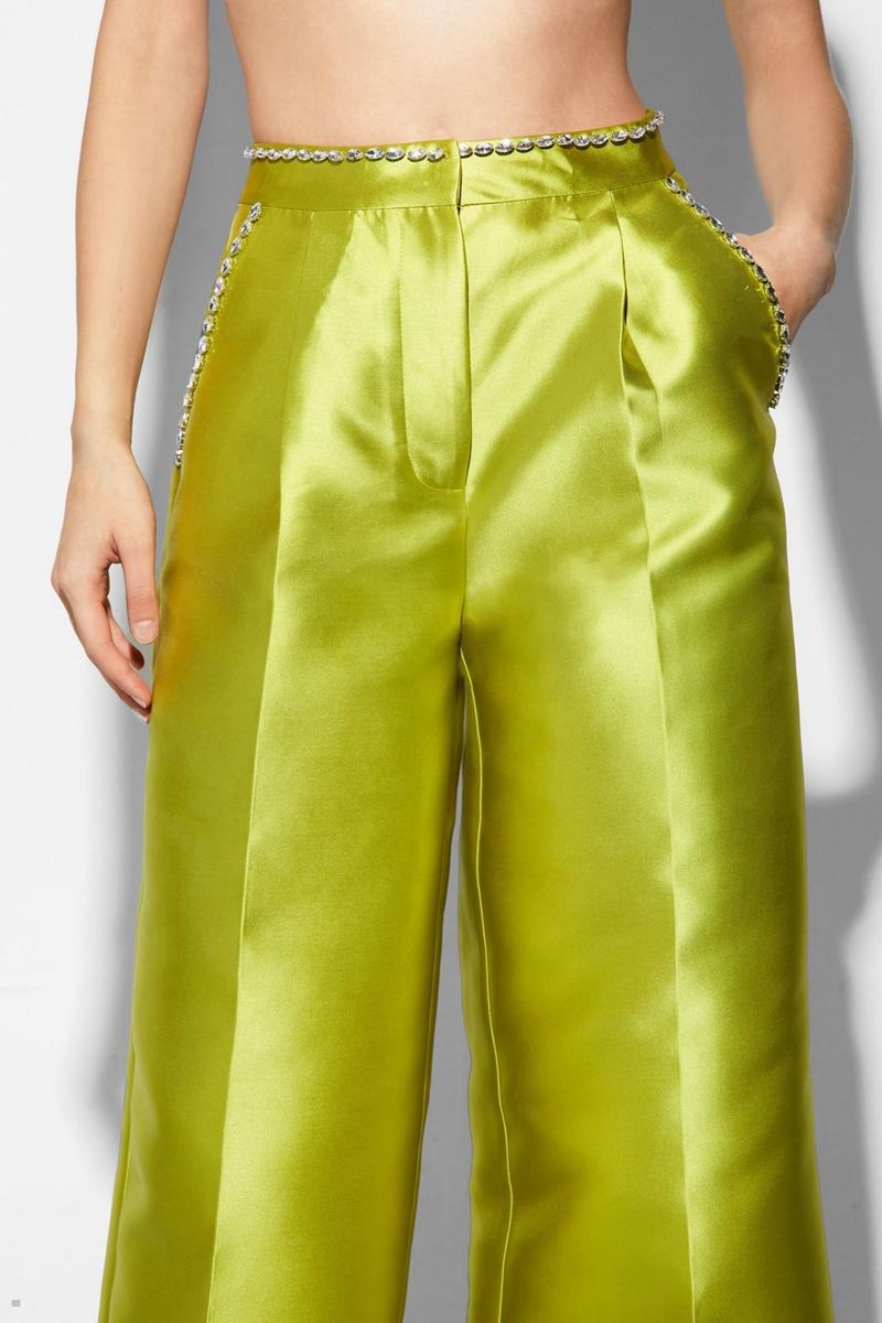 Kalhoty Nasty Gal Satin Twill Široké Leg Zelene | CZ 2748-ZQXOA