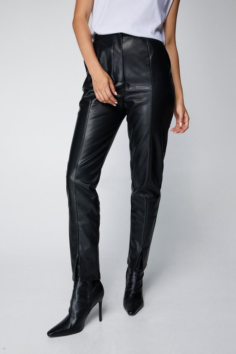 Kalhoty Nasty Gal Split Front Faux Læder Černé | CZ 4706-KQOBS