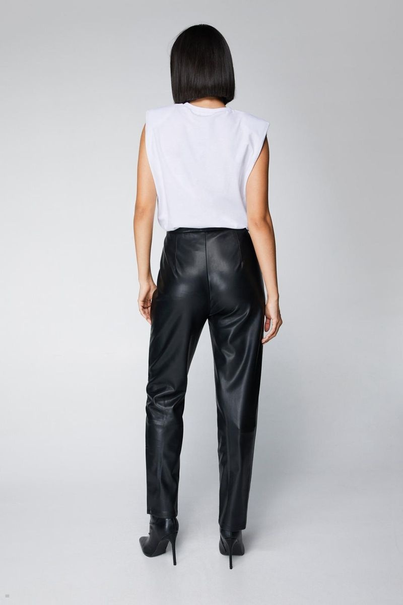 Kalhoty Nasty Gal Split Front Faux Læder Černé | CZ 4706-KQOBS