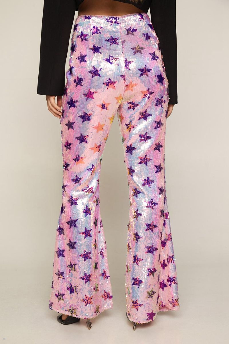 Kalhoty Nasty Gal Star Sequin Flare Růžové | CZ 2085-KBLJQ