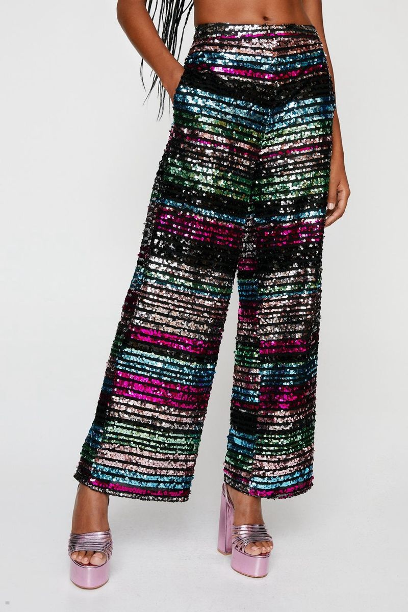 Kalhoty Nasty Gal Stripe Sequin Široké Leg Viacfarebný | CZ 2308-RLUXF