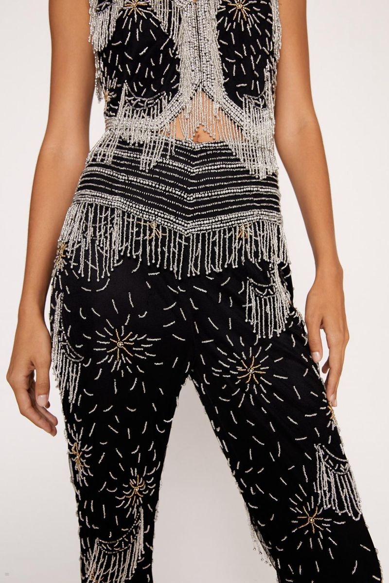 Kalhoty Nasty Gal Tassel Beaded Celestial Flare Černé | CZ 2510-HTEWY