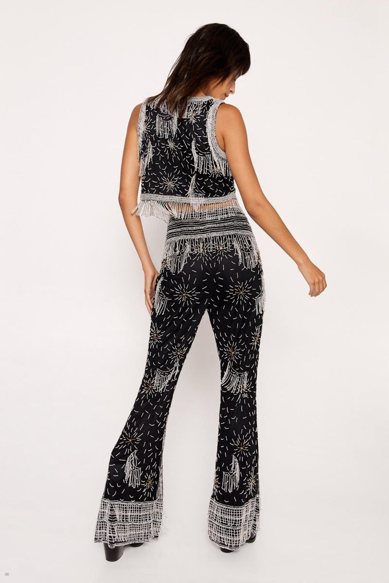 Kalhoty Nasty Gal Tassel Beaded Celestial Flare Černé | CZ 2510-HTEWY