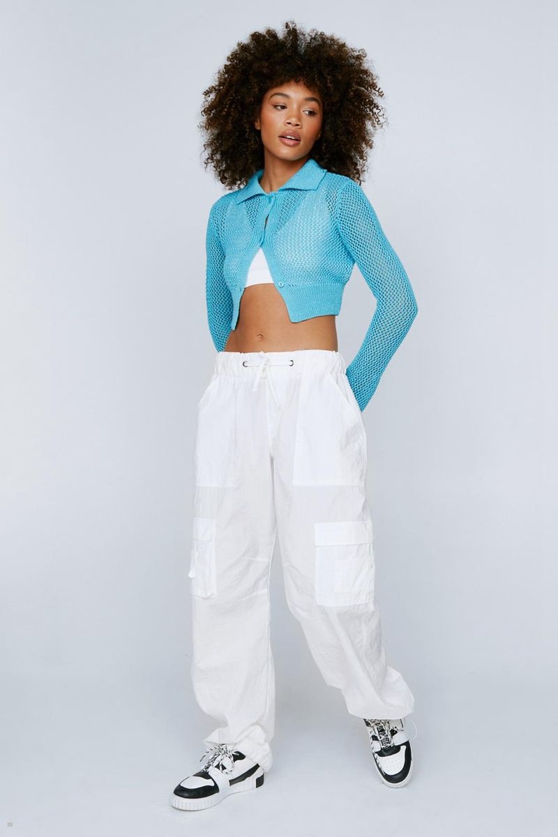 Kardigan Nasty Gal Collared Button Up Cropped Tyrkysové | CZ 1408-GDRHP