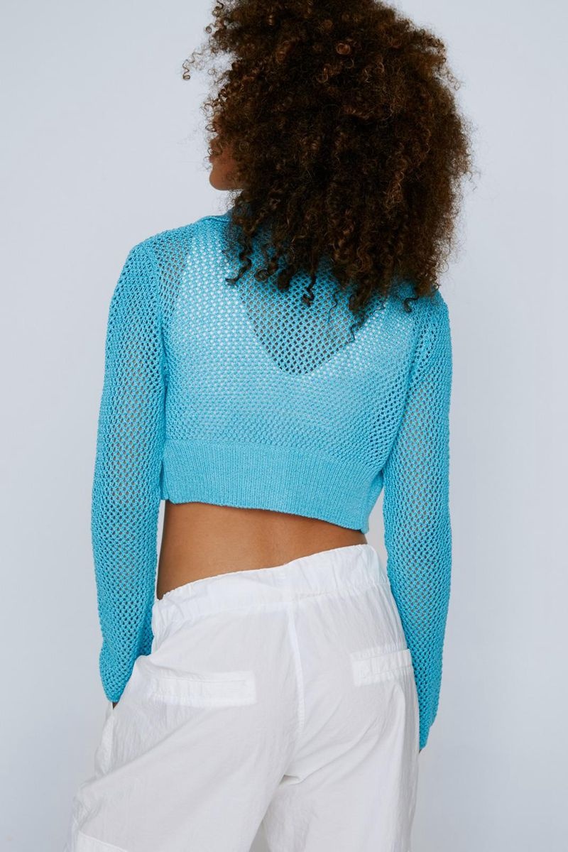 Kardigan Nasty Gal Collared Button Up Cropped Tyrkysové | CZ 1408-GDRHP
