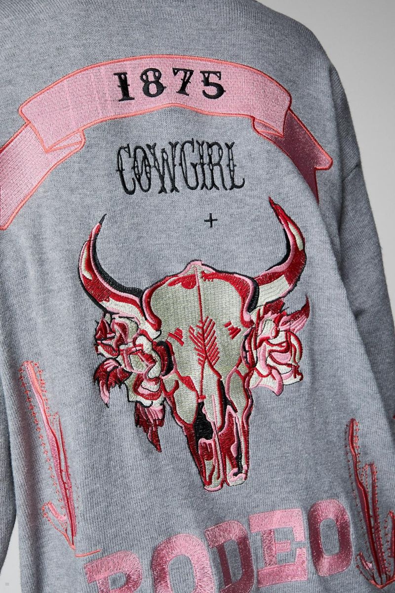 Kardigan Nasty Gal Cowgirl Rodeo Embroidered Šedé | CZ 8675-ATWRL