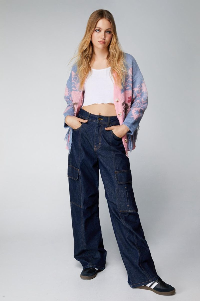 Kardigan Nasty Gal Floral Fringe Knit Růžové | CZ 6498-IZHVL