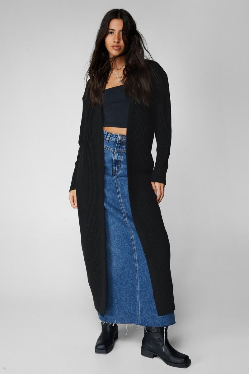 Kardigan Nasty Gal Maxi Knit Černé | CZ 7124-SDBEC