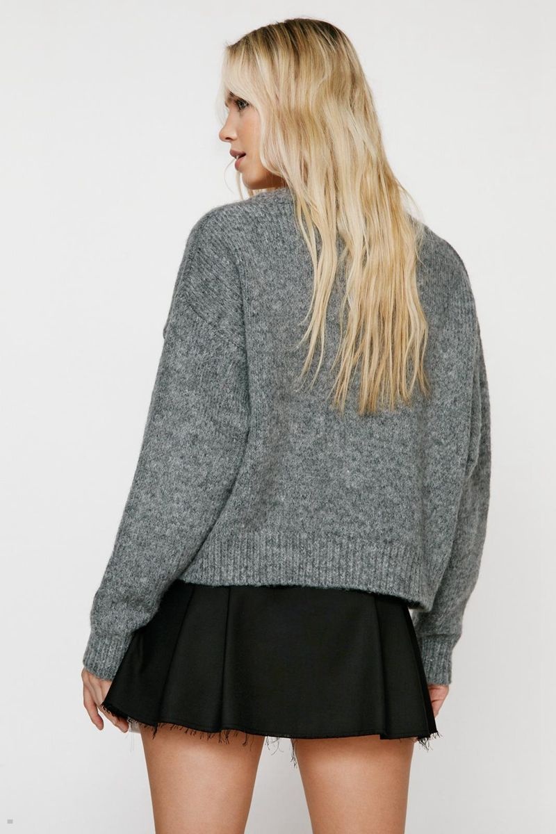 Kardigan Nasty Gal Oversized Brushed Knit Cropped Šedé | CZ 7015-VTGNI