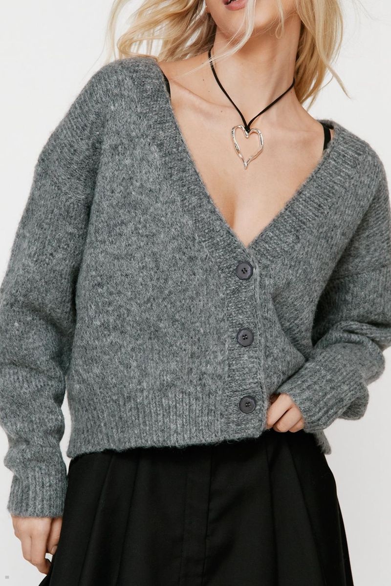 Kardigan Nasty Gal Oversized Brushed Knit Cropped Šedé | CZ 7015-VTGNI