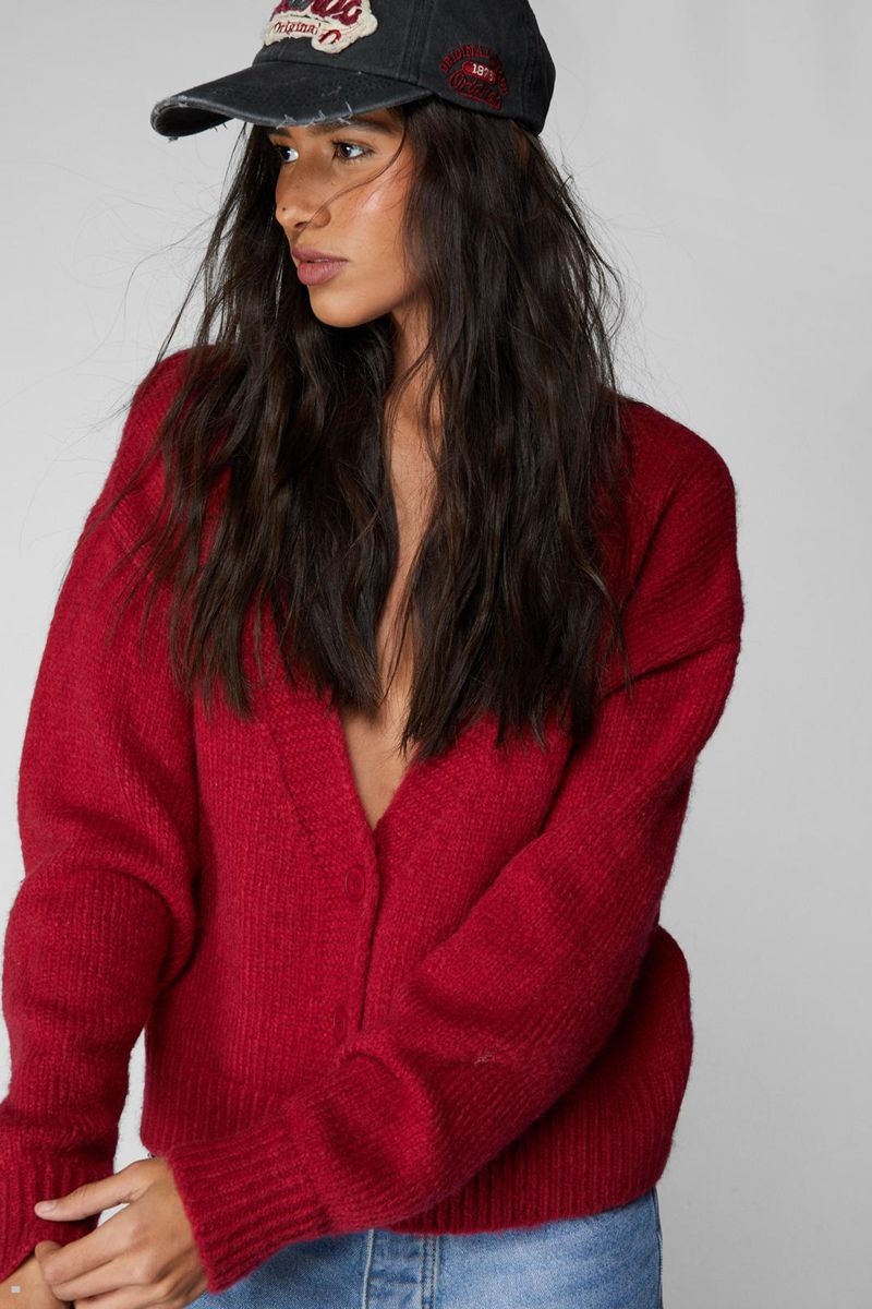 Kardigan Nasty Gal Oversized Brushed Knit Cropped Červené | CZ 8521-OMVDL