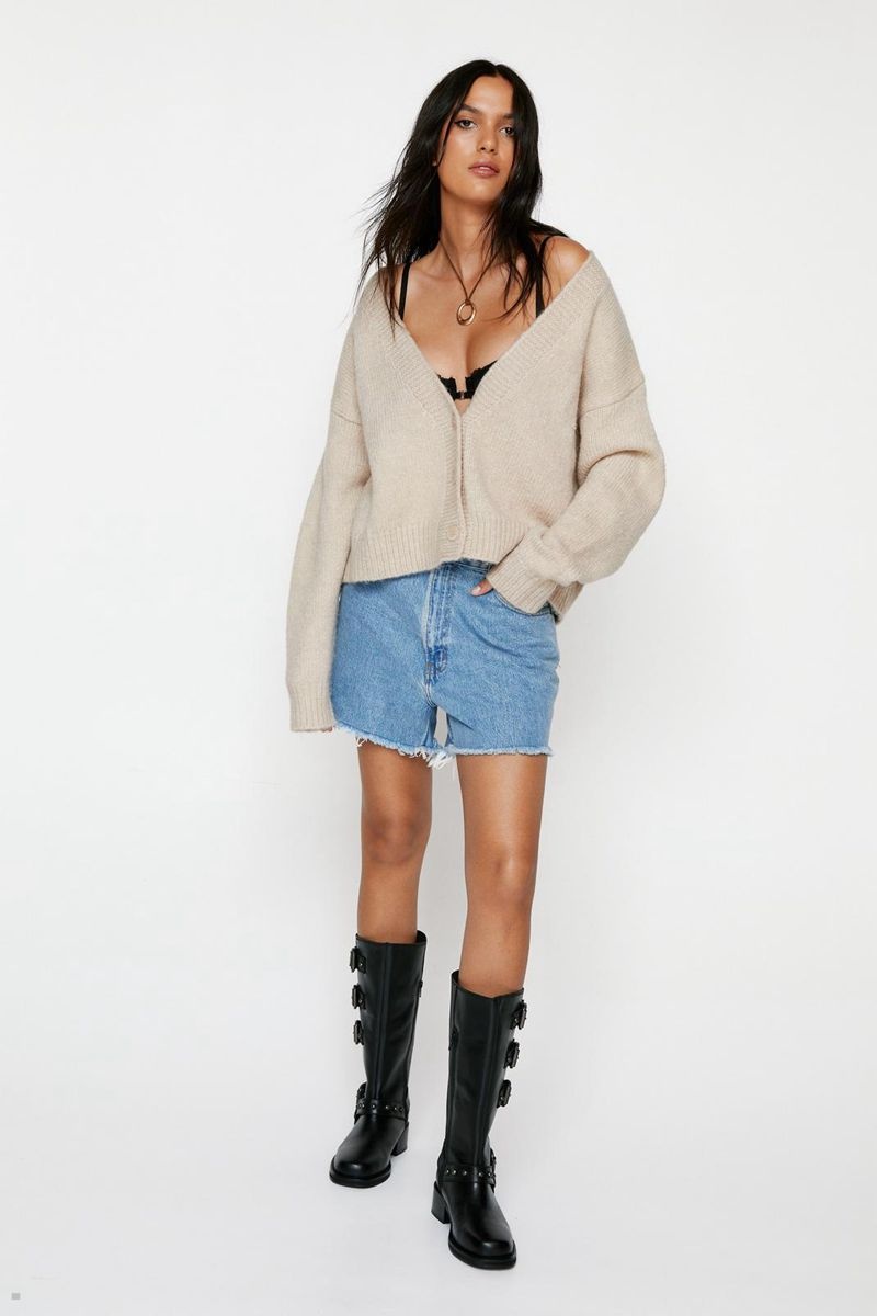 Kardigan Nasty Gal Oversized Brushed Knit Cropped Béžový | CZ 8156-YHNWR