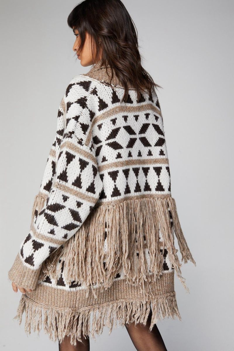 Kardigan Nasty Gal Oversized Nordic Pattern Fringe Viacfarebný | CZ 0172-GQEMO