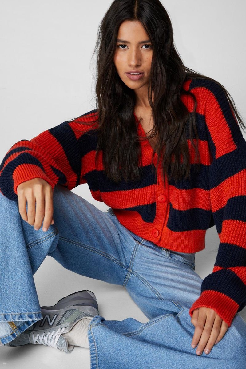 Kardigan Nasty Gal Soft Touch Stripe Knit Tmavě Blankyt | CZ 8512-TYKLS