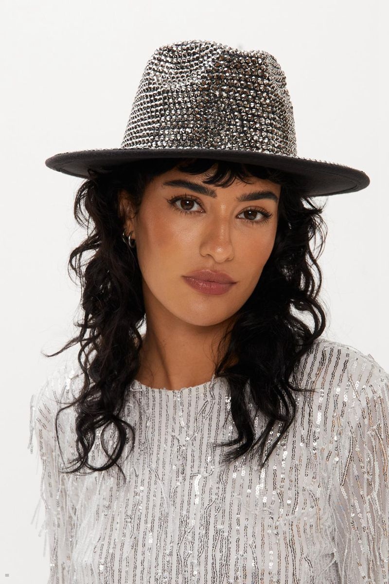 Klobouky Nasty Gal Diamante Embellished Cowboy Černé | CZ 6930-QYLTB