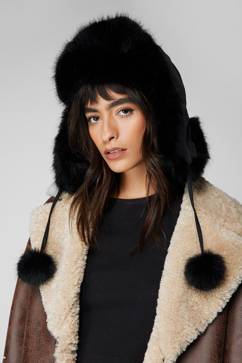 Klobouky Nasty Gal Fluffy Trapper Černé | CZ 3157-FGYTH