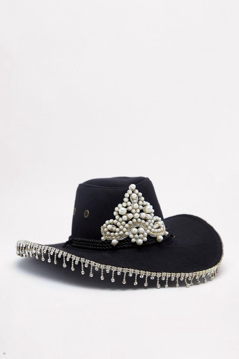 Klobouky Nasty Gal Pearl Embellished Tassel Trim Cowboy Černé | CZ 6152-JUVYI