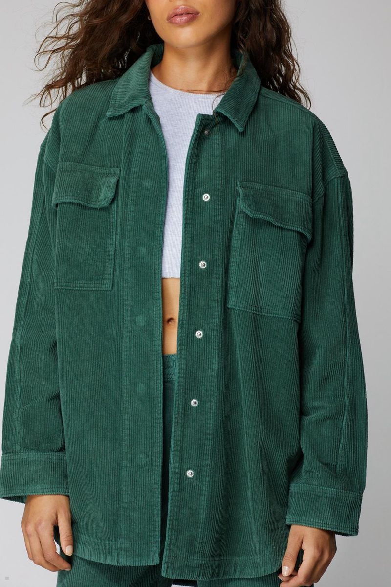 Košile Nasty Gal Corduroy Oversized Olivy Zelené | CZ 3127-FICGU