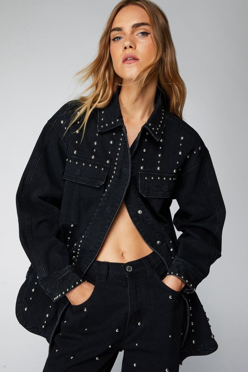 Košile Nasty Gal Denim Oversized Studded Černé | CZ 7519-TAMNG