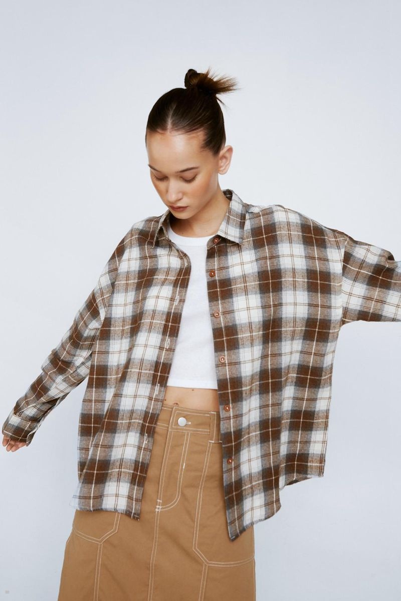 Košile Nasty Gal Plaid Relaxed Hnědé | CZ 2437-ZHNGA