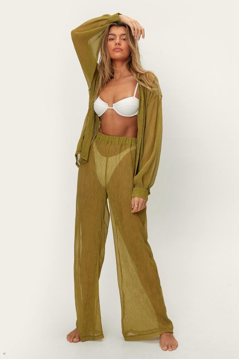 Košile Nasty Gal Plisse Oversized Beach Olivy Zelené | CZ 0756-RKMVC