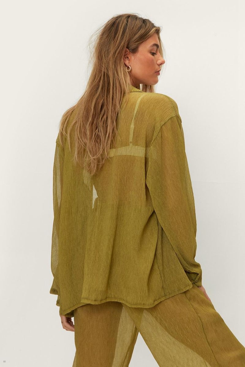 Košile Nasty Gal Plisse Oversized Beach Olivy Zelené | CZ 0756-RKMVC