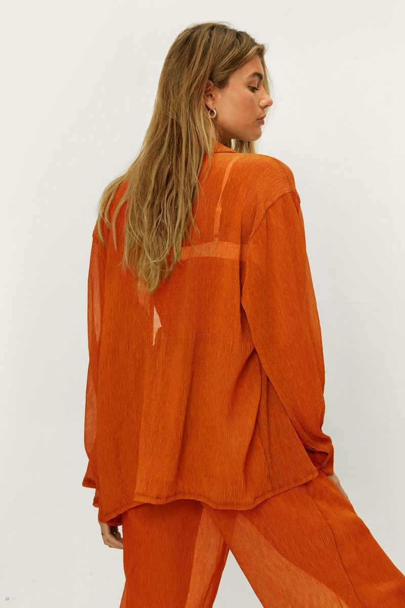 Košile Nasty Gal Plisse Oversized Beach Oranžové | CZ 2830-QOWSU