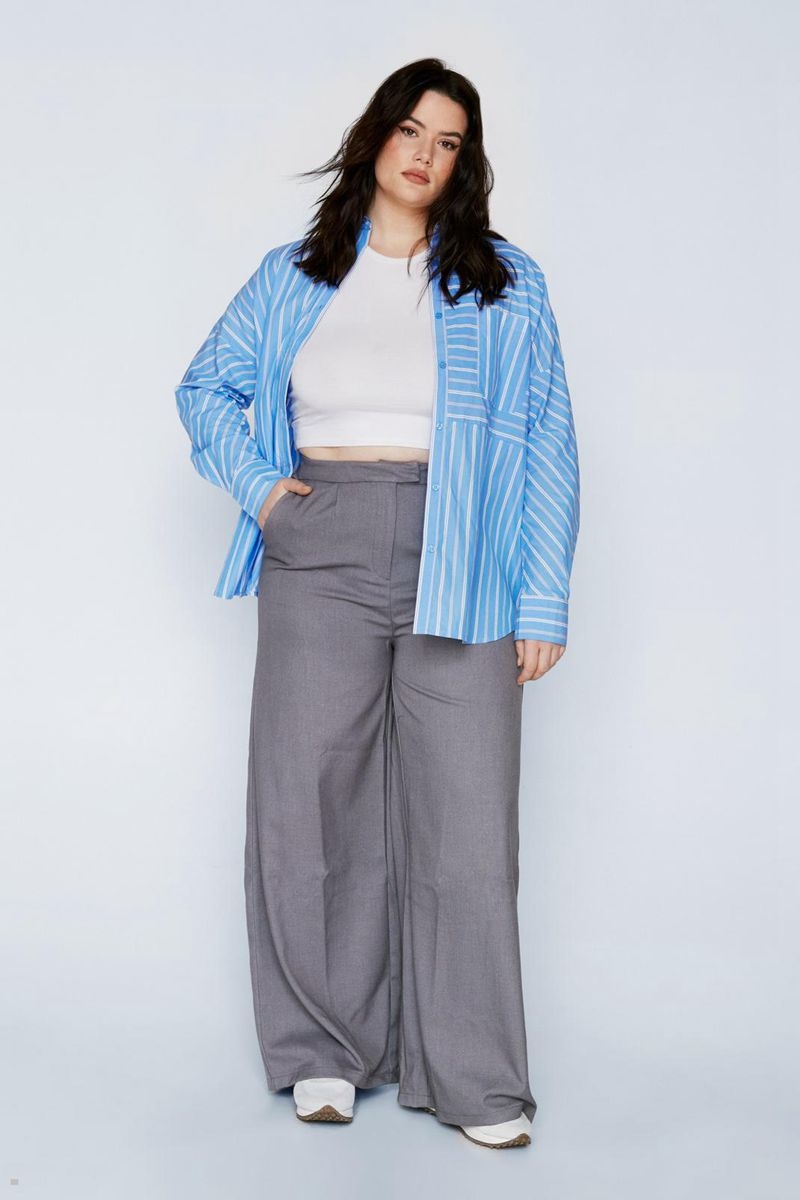 Košile Nasty Gal Plus Velikost Stripe Poplin Relaxed Blankyt | CZ 9431-ILXAO