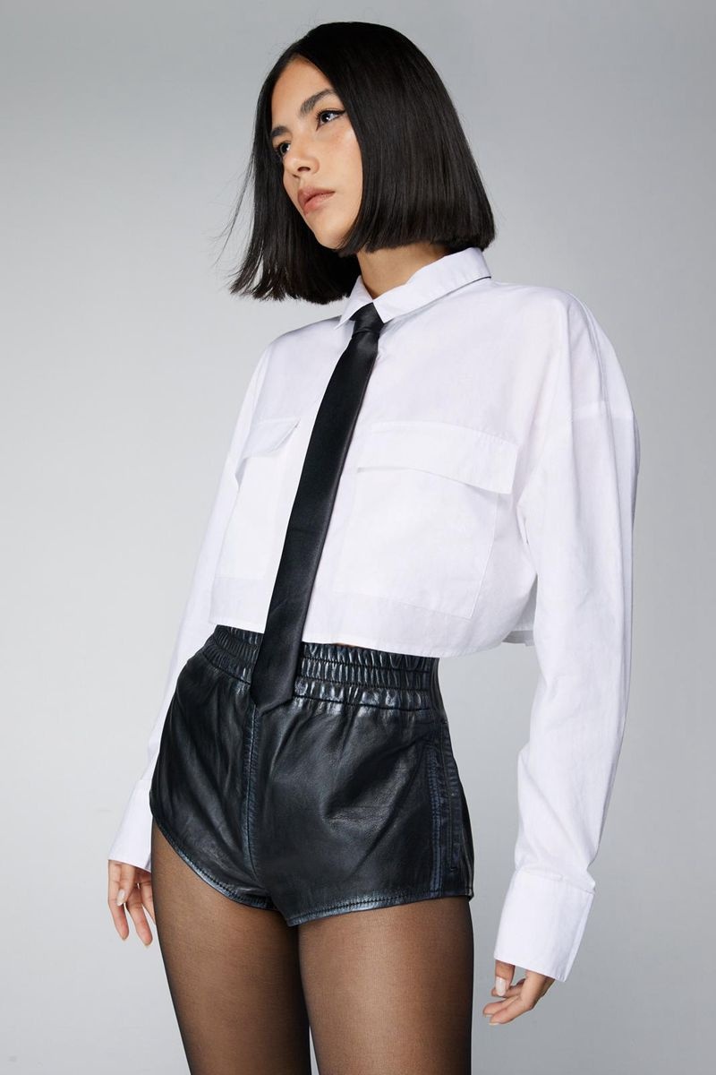 Košile Nasty Gal Poplin Cropped Bílé | CZ 5436-GTLRK