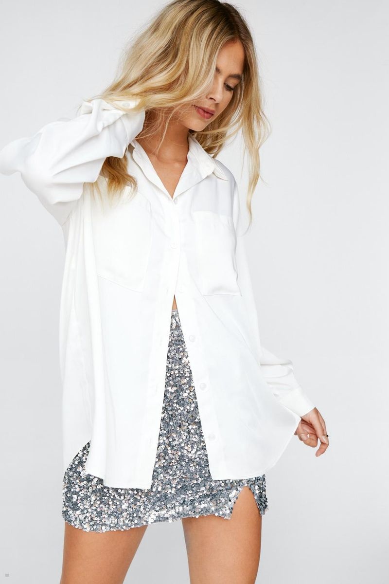 Košile Nasty Gal Satin Relaxed Button Down Bílé | CZ 9857-ONKZJ