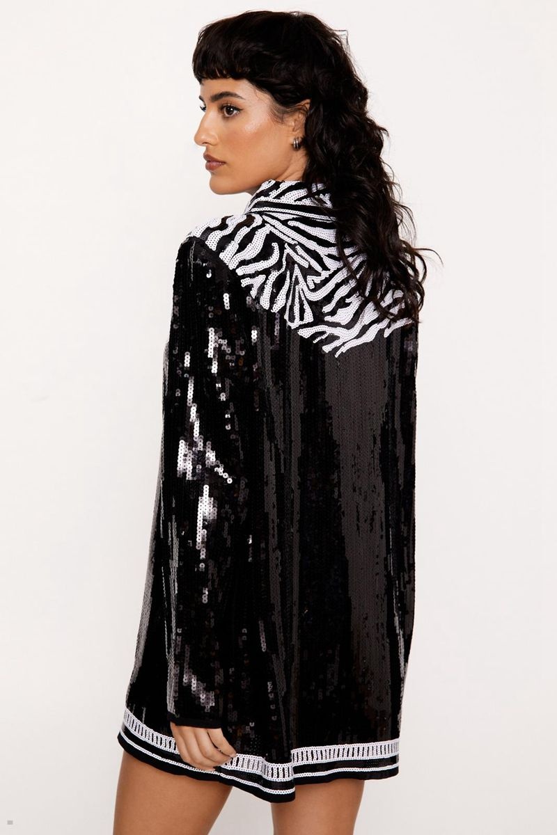 Košile Nasty Gal Zebra Sequin Relaxed Černé | CZ 0369-LBEOJ