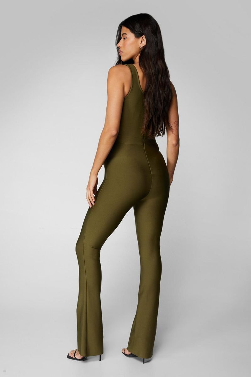 Kombinéza Nasty Gal Bandage Deep V Bodycon Olivy Zelené | CZ 7201-UPYZN