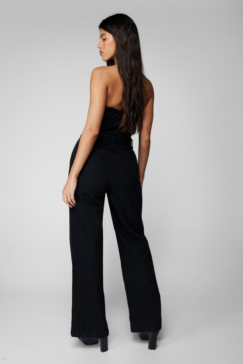 Kombinéza Nasty Gal Bandeau Denim Flare Černé | CZ 7324-ASLMH