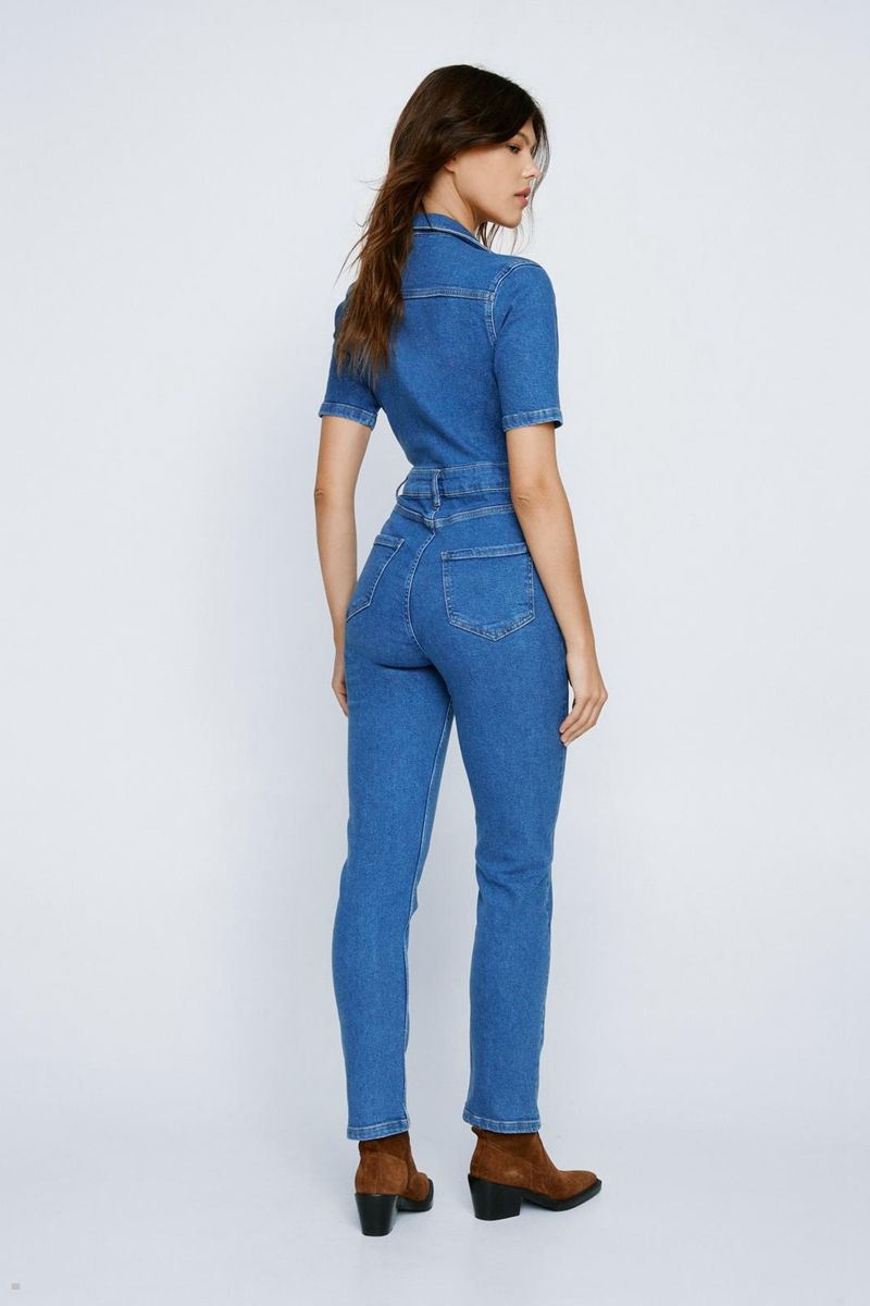 Kombinéza Nasty Gal Deep V Neck Denim Boilersuit Blankyt | CZ 4238-ORHBK