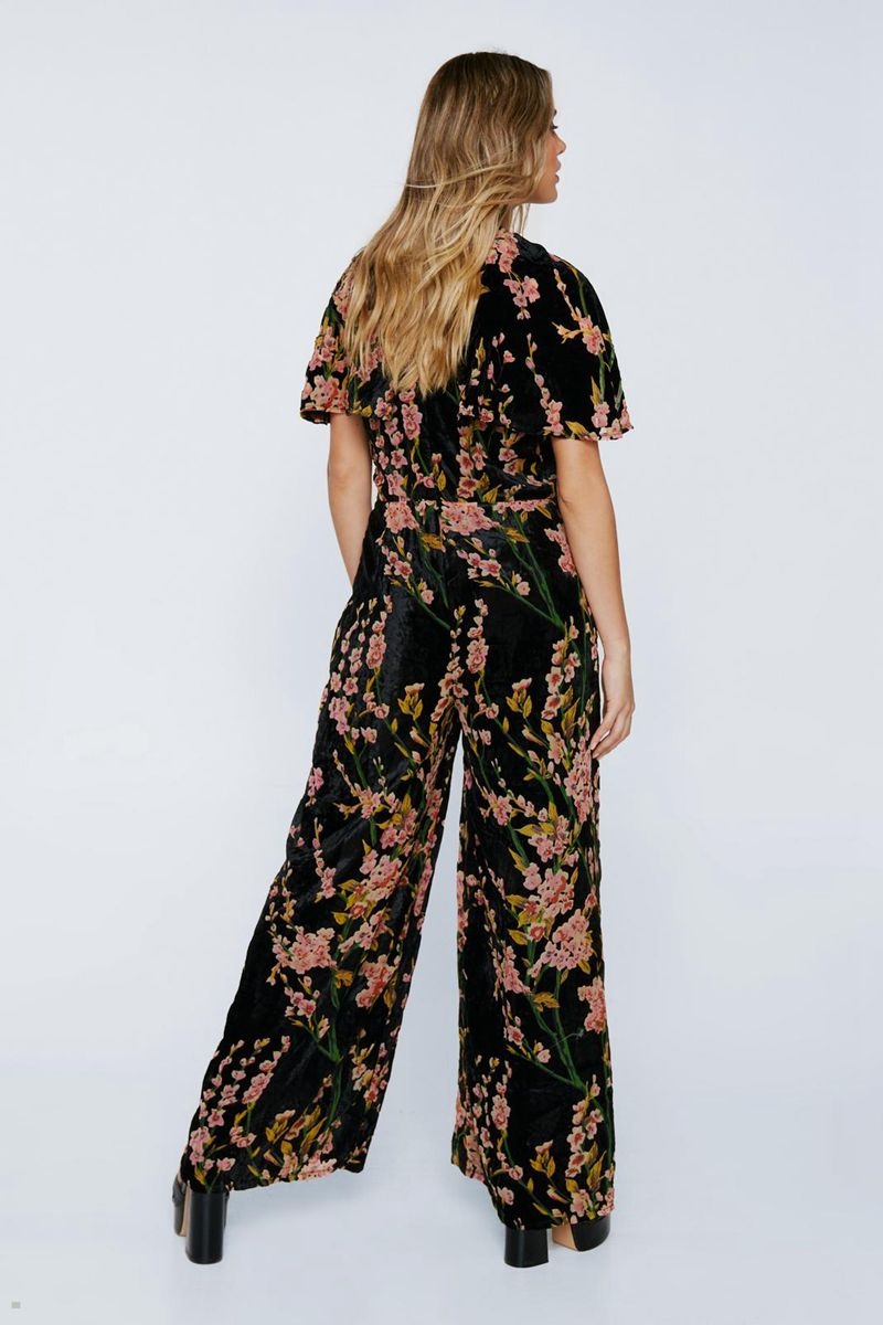 Kombinéza Nasty Gal Floral Devore Angel Sleeve Černé | CZ 5924-AFPBJ