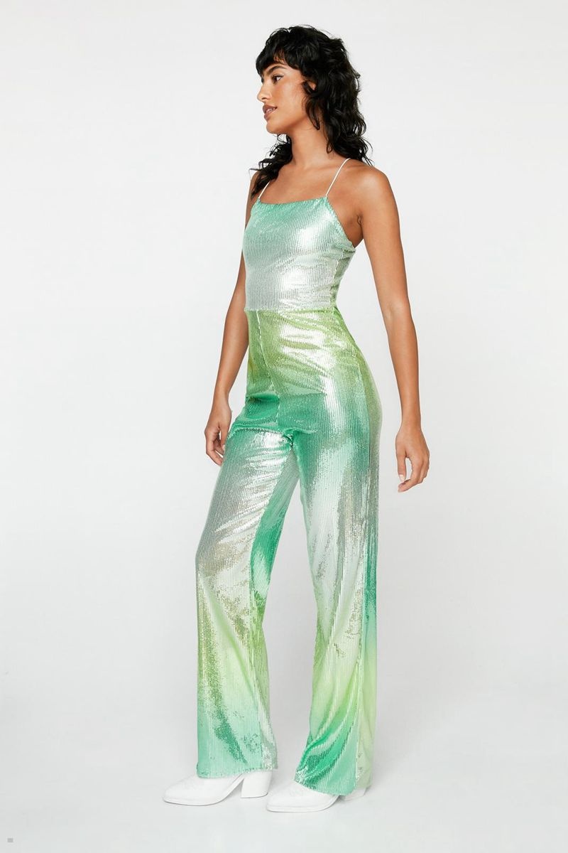 Kombinéza Nasty Gal Ombre Sequin Rovný Leg Halter Neck Zelene | CZ 9781-UYDTC