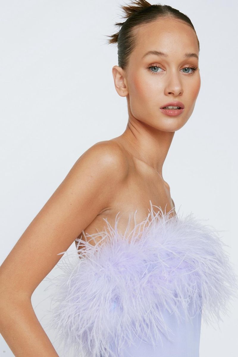 Kombinéza Nasty Gal Petite Bandeau Feather Trim Fialové | CZ 1537-SREAZ